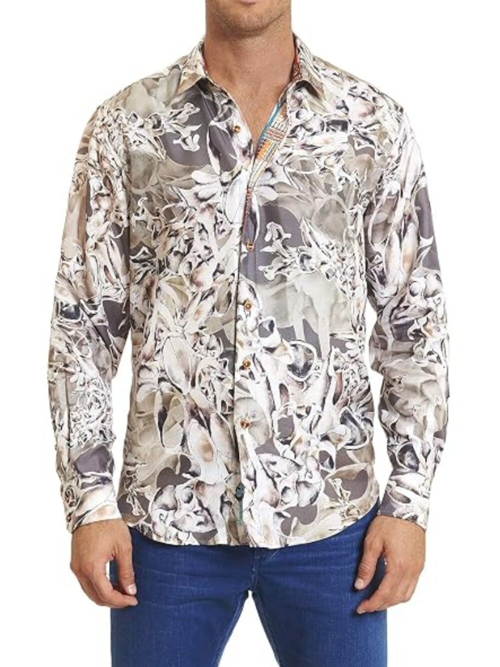 Robert Graham Shirt Silk Desert Bones L/S Button Up Flip Cuff Sand Mens 2XL